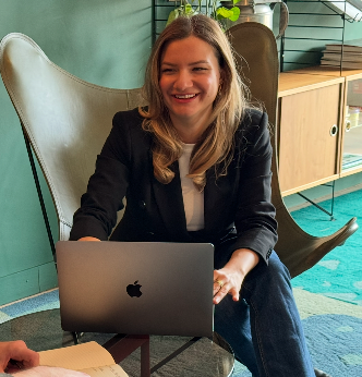 Mel consulting with a client